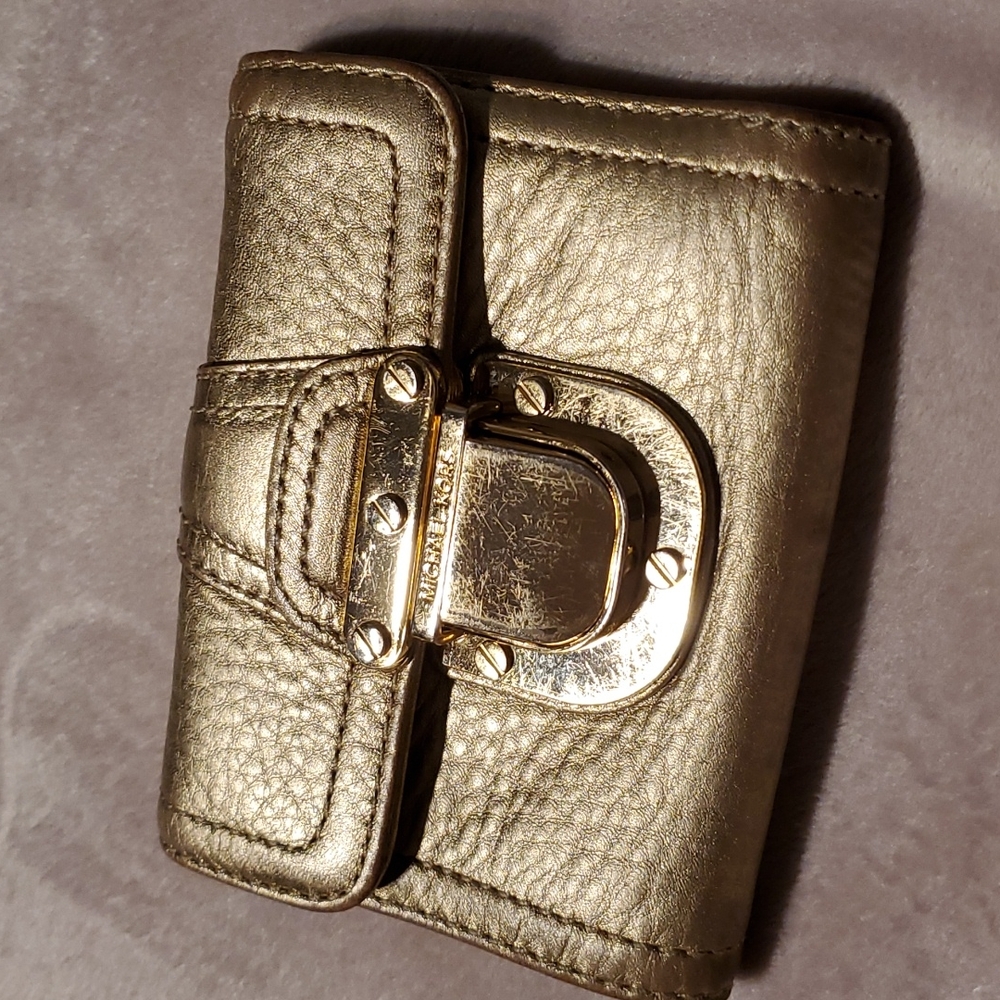 Michael Kors Metallic Gold Leather Compact Wallet